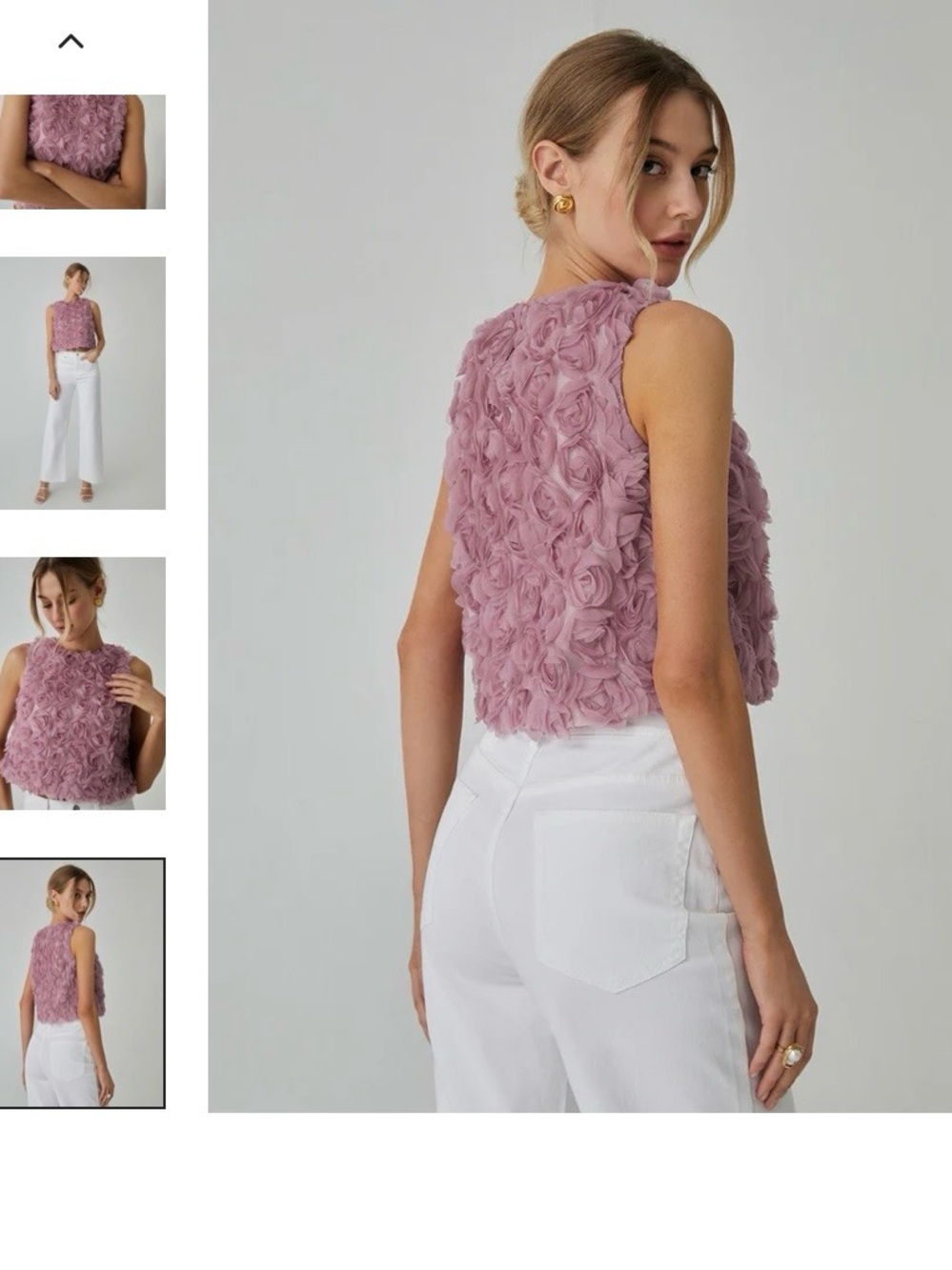 Commense Dusty Mauve Rosette Sleeveless Crop Top